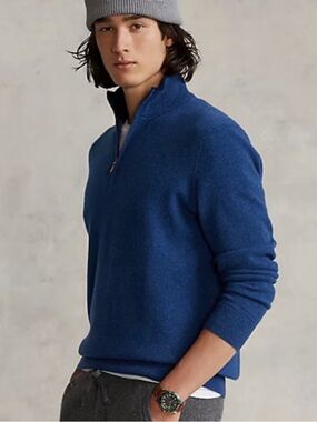 Polo Ralph Lauren Washable Cashmere Mock Neck Sweater Quarter Zip